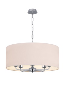 DK0653  Banyan 60cm 5 Light Pendant Polished Chrome, Nude Beige/Moonlight